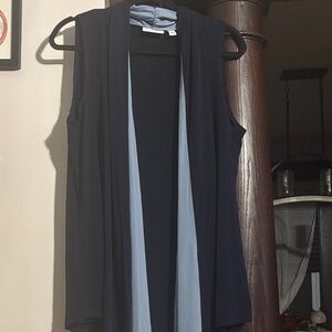 Susan Graver Navy with Light Blue Trim Sleeveless Open-Front Vest